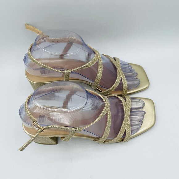 D!D!FU Shoes Womens Size 7 Gold Glitter Ankle Strap Block High Heels Sandals - Picture 3 of 11